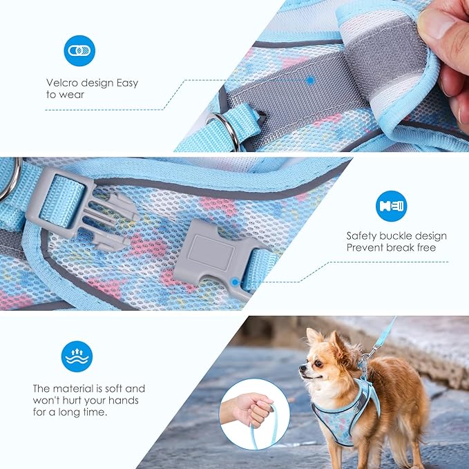 AMIR Cat Harness and Leash for Walking, Escape Proof Breathable Vest Adjustable Harnesses for Cats and Small Dogs, Easy Control Reflective Straps Pet Jacket, Blue, Size S