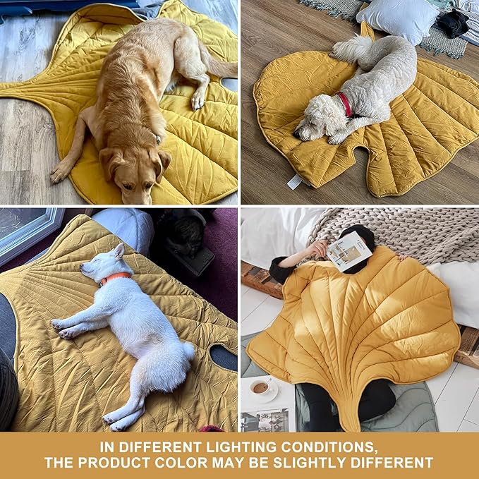 Dropshipful Dog Blanket for Large Dog, Leaf Shaped Cotton Pet Blanket, Cat Blanket for Indoor Cat, Leaves Blanket for Bed, Couch, Sofa Protection (50"x45",Yellow)