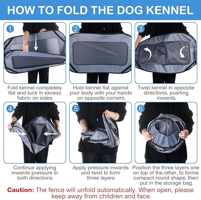 37 Inch Portable Cat Dog Crate with Mat Liner Pop up Dog Kennel Pet Tent Car Seat Travel Kennel Bed for Indoor Outdoor Waterproof Pet Crate Cage for Large Cat Medium Puppy Camping(Gray)