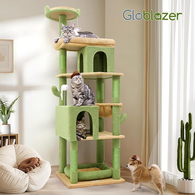 S72 Heavy Duty Cactus Cat Tree for Large Cats, Sturdy 72in Maine Coon Cat Tree for Large Cats 20 lbs+ Cactus Cat Tower for Adult Biggest Cats with 6 Scratching Posts, Hammock
