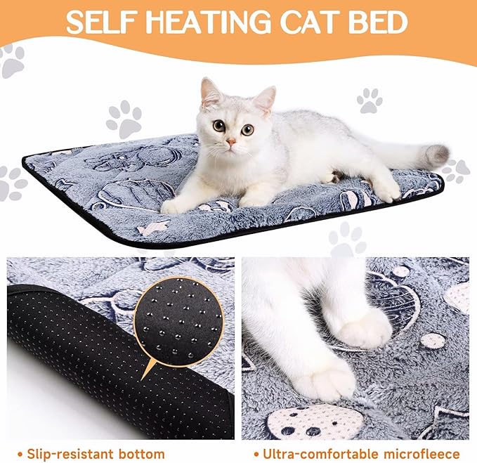 Paw Legend Self Warming Cat Bed Mat (25.6" x 19.7") Self Heating Cat Dog Pad Ultra Soft Extra Warm Thermal Indoor Outdoor Sleeping Washable Non-Slip Bottom Dog Heating Pad