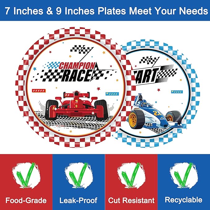 96 Pcs Racing Car Party Supplies Decorations, Checked Race Car Track Paper Plates and Napkins Party Supplies Disposable Tableware Dinnerware for Boys/Kids/Men Birthday Party, Serves 24