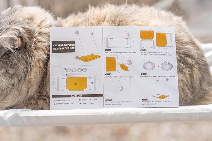 Cat Window Perch | Gray Cat Window Hammock | Cat Window Seat Enrichment Toy | Cat Bed | Cat Window Perch for Large Cats with Heavy Duty Suction Cups | Window Hammock for Cats Inside