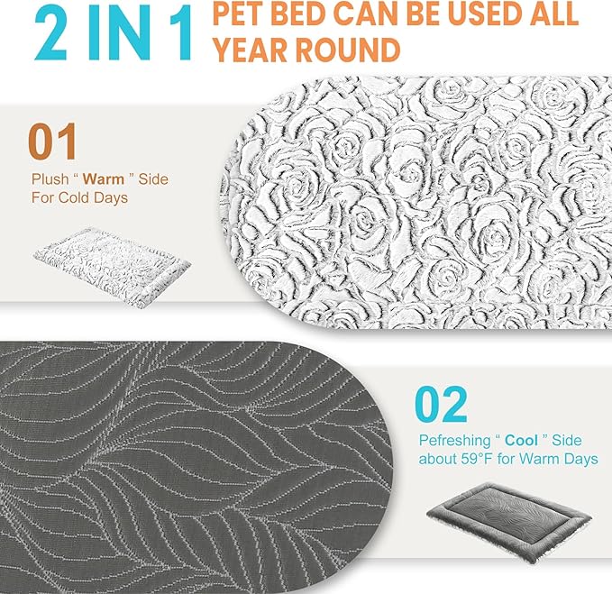 2 in 1 Dog Bed Crate Pad Mat Washable Reversible (Cool & Warm) Soft Fluffy Pet Kennel Beds for Large Medium Small Puppy Cat Sleeping Mattress Machine Wash Dog Cooling Mats (Grey, 29"*21"*1.5")