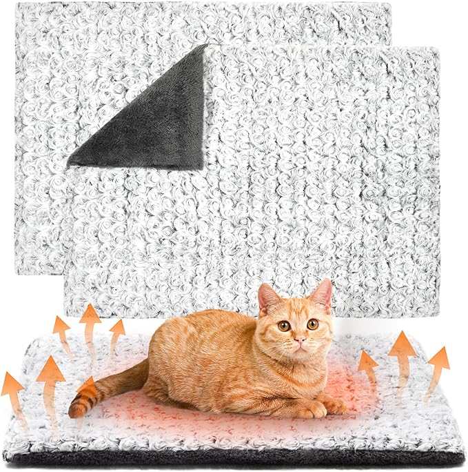 2-Pack Self Warming Cat Bed 24 x 18 in - Cat Beds for Indoor Outdoor Cats and Dogs, Machine Washable Cat Heating Pad, 3cm/1.18in Thickened Pet Heating Pad for Cats & Dogs
