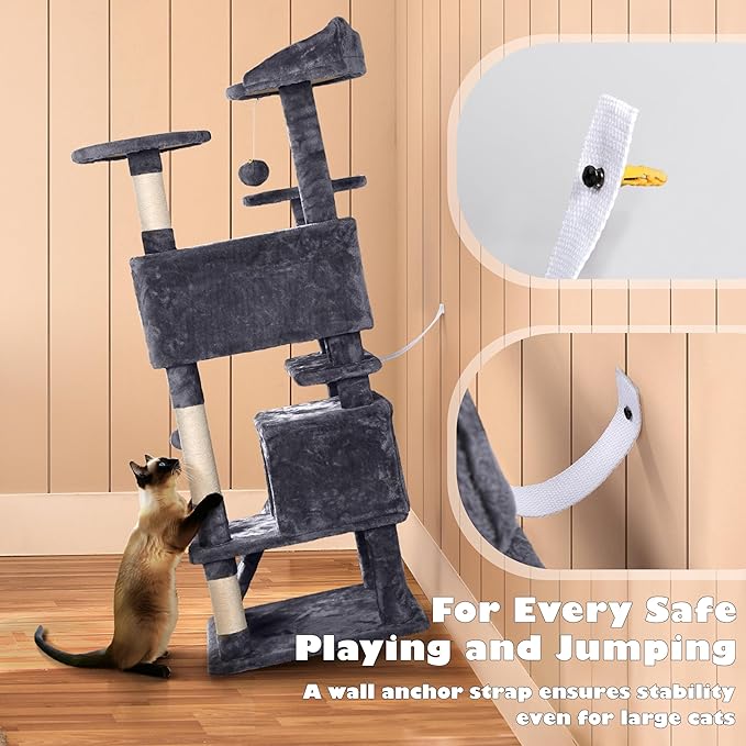 Yaheetech 54in Cat Tree Tower Condo Furniture Scratch Post for Kittens Pet House Play
