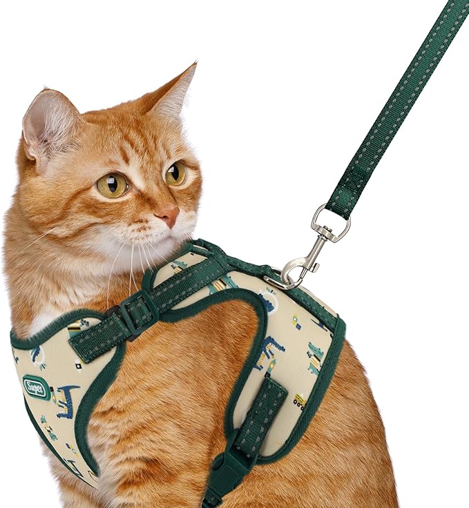 Supet Cat Harness and Leash for Walking Escape Proof, Adjustable Harness for Cats, Easy Control Small Cat Harness for Medium Large Kitten Lattice Crocodile Green S