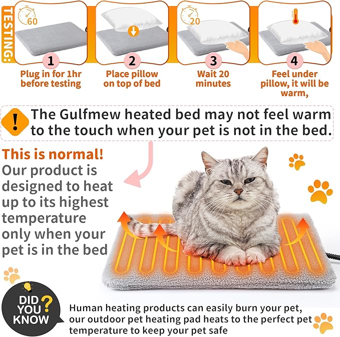 Outdoor Pet Heating Pad with Thermostat, 30W 15.7x12.6 In Extreme Weather Cat Pad, Waterproof Outdoor Warming Pet House Mat, Indoor Outdoor Cat Dog Heated Bed with Antibite Cord for Winter Insulated