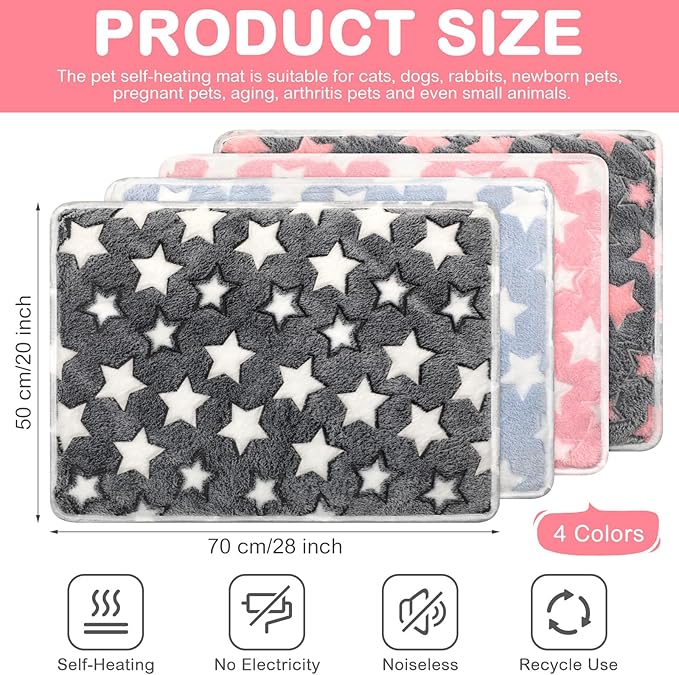 4 Pack Self Heating Cat Bed Cat Self Warming Pad with Removable Cover Extra Warm Thermal Pet Pad Washable Pet Crate Mat Anti Slip Kennel Pad for Indoor Outdoor Pets(Star,20 x 28 Inches)