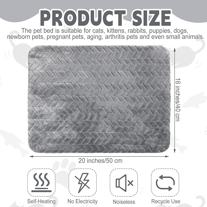 4 Pack Self Heating Cat Pad 16 x 20 Inch Self Warming Cat Bed Non Slip Warm Dog Pad Mat Washable Pet Kennel Pad Crate Bed Mat Removable Cover Cat Blanket for Indoor Outdoor Pets(Gray)