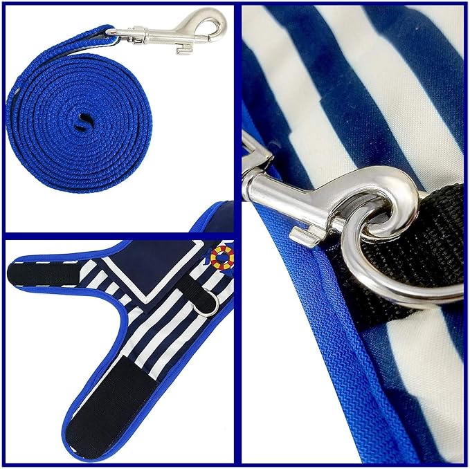 Cat Harness and Leash for Walking Escape Proof, Adjustable Cat Vest Harness, Padded Stylish Cat Walking Jackets, Sailor Suit Navy, Medium