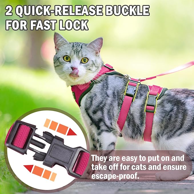 PUPTECK Cat Harness and Leash Set Escape Proof for Walking, Breathable Mash Vest Adjustable Harness for Cats Puppy Small Animals, Reflective at Night, Fuschia Medium
