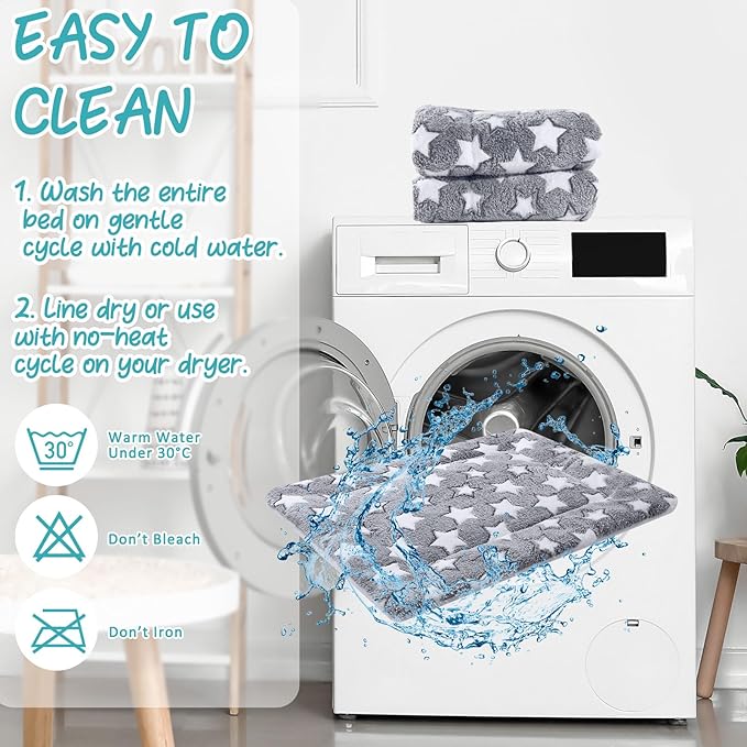 2 Pack Self Warming Cat Mat Self Heating Cat Pad Cat Bed Reversible Machine Washable Reflects Body Heat Warm Thermal Pet Pad Crate Blanket for Feral and Indoor Cat(Star,20'' X 30'')