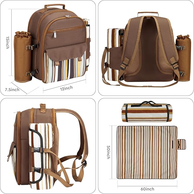 22L Insulated Picnic Basket Leak Proof Picnic Backpack for 2, Brown Camping Gifts, Cool Bridal Shower Gifts for Bride and Groom, Mr and Mrs, Anniversary Engagement Wedding for Newly Engaged Couples