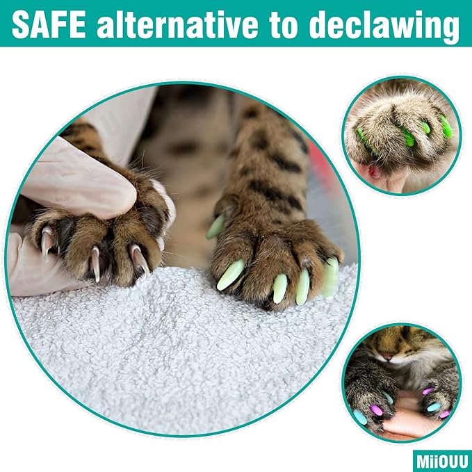 100 pcs Cat Nail Caps | Cat Claw Covers with Adhesives and Applicators | 5X Different Glitter Colors (L)
