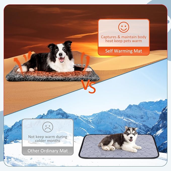 6 Pack Self Warming Cat Pads 19 x 28 Inch Self Heating Dog Cat Mats Extra Warm Thermal Pet Bed Washable Pet Crate Bed Mat Blanket Removable Cover Non Slip for Indoor Outdoor Pets (Grey)