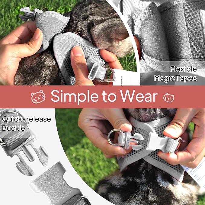 TwoEar Cat Harness Escape Proof, Soft Dog Vest Harness Adjustable, Breathable Mesh Step-in Puppy Walking Jacket Reflective Easy Control for Extral Small Pets for Outdoor Walking(XXXS, Grey)