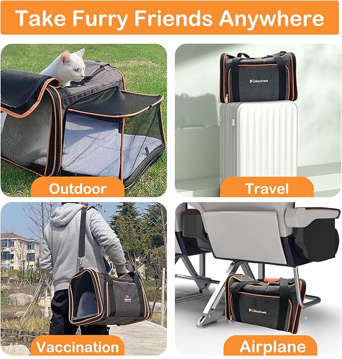 17"x11"x11" Expandable Pet Carrier for Cats and Dogs up to 15 Lbs, TSA Airline Approved, Alloy Accessory, Soft Sided Cat Carrier with Removable Wool Mat, Collapsible Travel Carrier for Cat