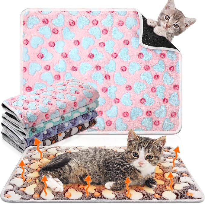4 Pack Self Heating Cat Bed Cat Self Warming Pad with Removable Cover Extra Warm Thermal Pet Pad Washable Pet Crate Mat Anti Slip Kennel Pad for Indoor Outdoor Pets(Heart,16 x 20 Inches)