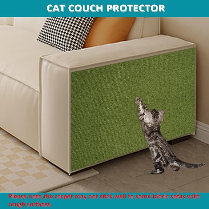 Cat Scratch Furniture Protector，78.7"x15.8"Cat Scratching Mat,Trimmable Self-Adhesive Cat Couch Protector,cat Wall Scratcher,Pad Replacement for Cat Tree Shelves and Post(Green)