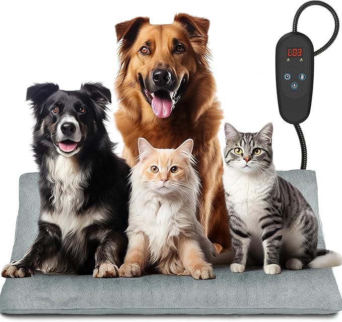Large Pet Heating Pad Temperature Adjustment Dog Heating Pad Anti-bite Puppy Heating Pad with Timer Cat Heating Pad Indoor Waterproof Pet Warming Pad Electric Heated Bed Mat Dog