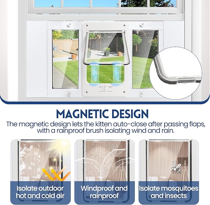 Aluminum Pet Door for Window, Width Adjustable to Fit Window Width 33"-38",Flap Size: 7.8" W X 10.6" H, Quick Install Cat Door Insert Window, Cat Door for Window with 4-Way Locking Knob, Weatherproof