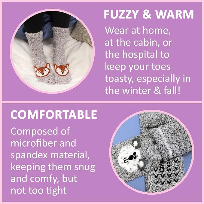 BambooMN Super Soft Warm Cute Women's Animal Non-Slip Fuzzy Fluffy Crew Winter Home Socks