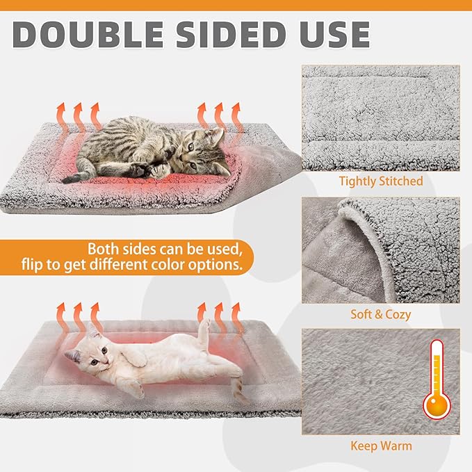 KOOLTAIL Double Used Self Warming Cat Bed Self Heating Cat Dog Mat 28*19inch, Soft Thermal Pet Pad for Indoor Outdoor, Dog Crate Pad, Washable Cat Bed Blanket for Large Kitten Puppy Small Animal, Grey