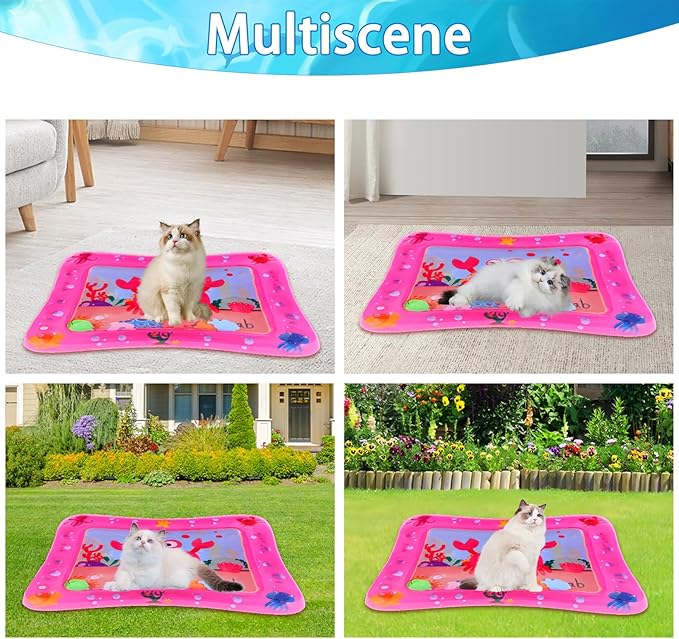 Oiuaymn Water Play Mat for Cats, Cat Water Sensory Play Mat，Cat Mat Toys for Bored Indoor Cats， Cooling Mat for Cats，Interactive Toys for Cats