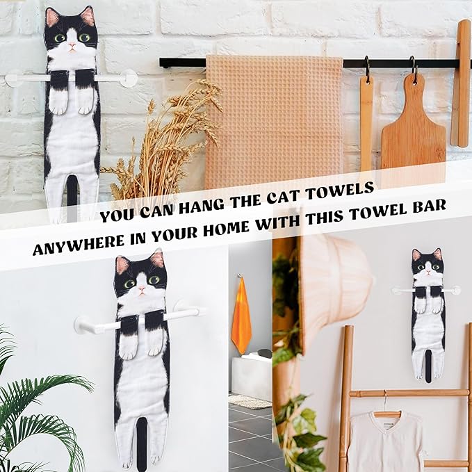 AGRIMONY Cat Funny Hand Towels with Towels Bar for Bathroom Kitchen - Cute Decorative Cat Decor Hanging Washcloths Face Towels Super Absorbent Soft - Housewarming Birthday Christmas Fun Gifts