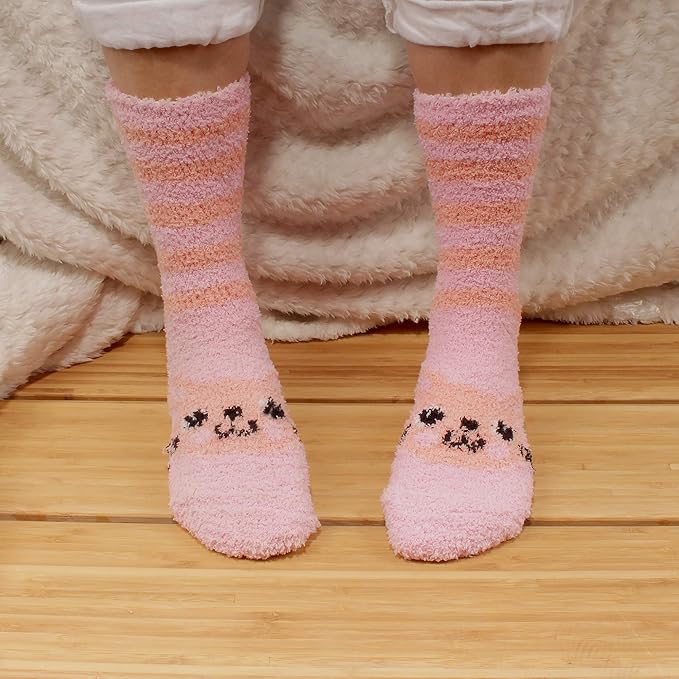 BambooMN Women's Super Soft Warm Microfiber Fuzzy Cozy Animal Socks or Christmas Winter Animal Socks, Value Pack