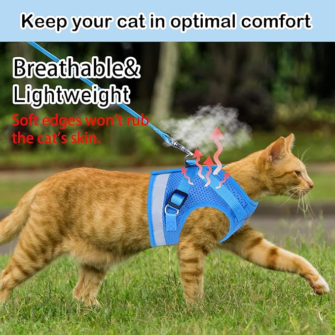 Cat Harnesses and Puppy Harness with Leashes Set, Escape Proof Cat Harness, Adjustable Reflective Soft Mesh Vest Fit Puppy Kitten Rabbit Ferrets's Outdoor Harness