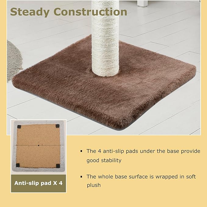 Dimaka 29" Height Tall Cat Scratching Post, Claw Scratcher with Sisal Rope and Covered with Soft Smooth Plush, Vertical Scratch [Full Strectch] for Standard Size Cats (Dark Brown, 29 inches)