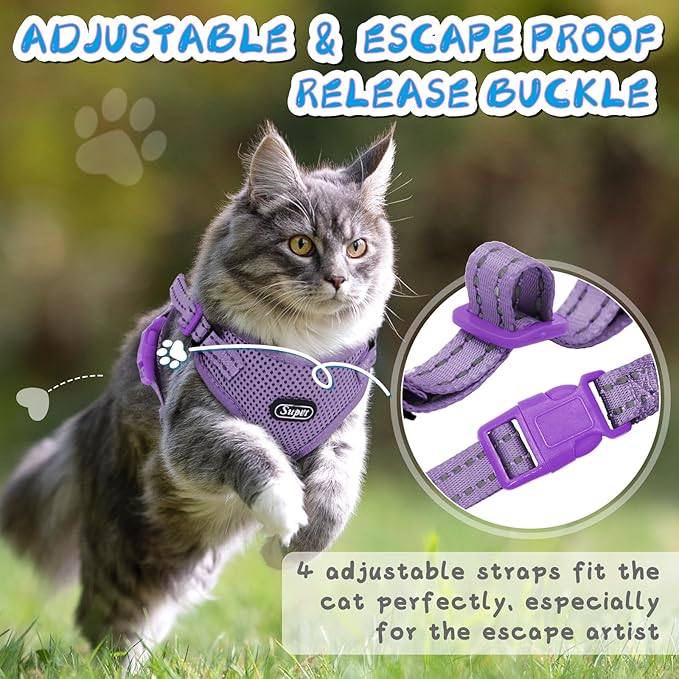 Supet Cat Harness and Leash Set for Small to Large Cats Adjustable Cat Vest Harness with Reflective Trim Universal Cat Leash and Harness for Cats/Puppies