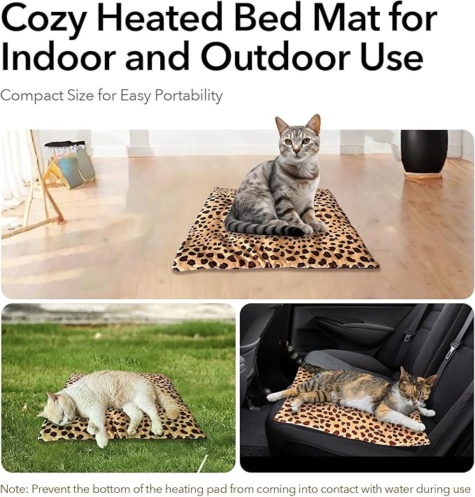 5V USB Heating Bed Mat for Cats Small Dogs, 3-Level Temperature Control, Hand Washable, Safe and Warm (Black & White Dots)
