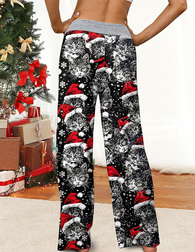 ALISISTER Christmas Womens Pajama Pants Casual Comfy Sleepwear Wide Leg Drawstring Bottoms