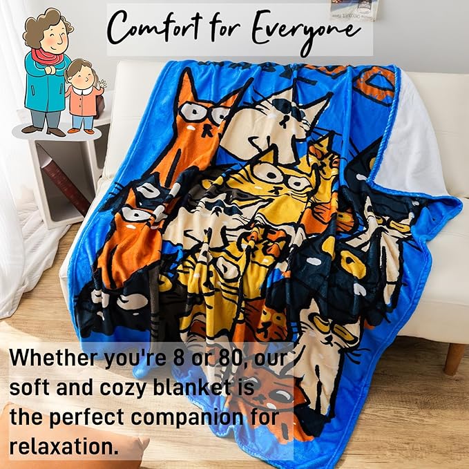 2025 Best Gift Cat Original Designer Throw Blanket, Warm Soft Cute Cat Lover Gifts for Women, Cat Mom Gifts for Cat Lovers, Funny Cat Themed Gifts Blanket for Kids, Birthday Christmas, Blue