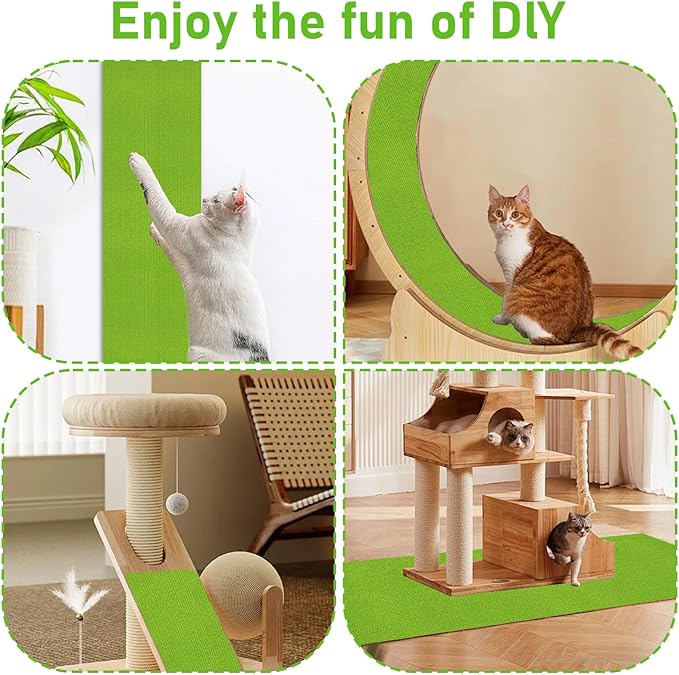 Trimmable Cat Scratching Post Carpet Covered 78.7”x15.8” Self-Adhesive Cat Tree Shelves Replacement Parts Mat Cat Scratcher for Cat Tree Shelf Steps Couch Furniture DIY Protector（Green）