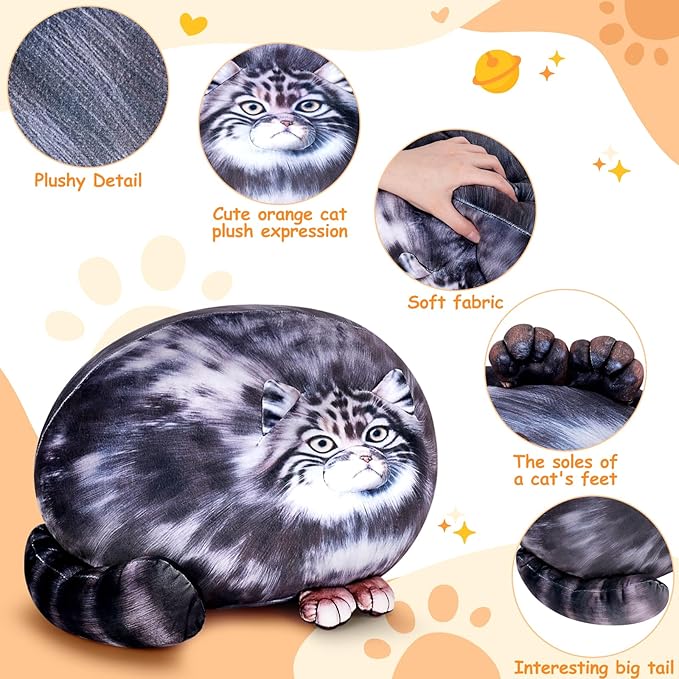 Achwishap Cat Plush,Soft Cat Stuffed Animals,Kawaii Steppe Cat Plush Toys,Cute Plushies Cat Body Pillow,Kitten Stuffed Animal Hugging Pillows Plushies Gifts for Kids Adults Birthday(Steppe Cat,18”)