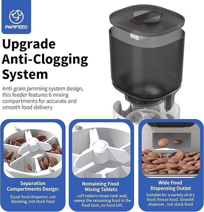 Automatic Cat Feeder with Camera, ‌Adjustable Angle 2.4G WiFi/App Pet Food Dispenser, 6L Timed Dispenser with Two-Way Audio, Auto Pet Feeder with Mat for Cat & Dog, 1-10 Meals Per Day