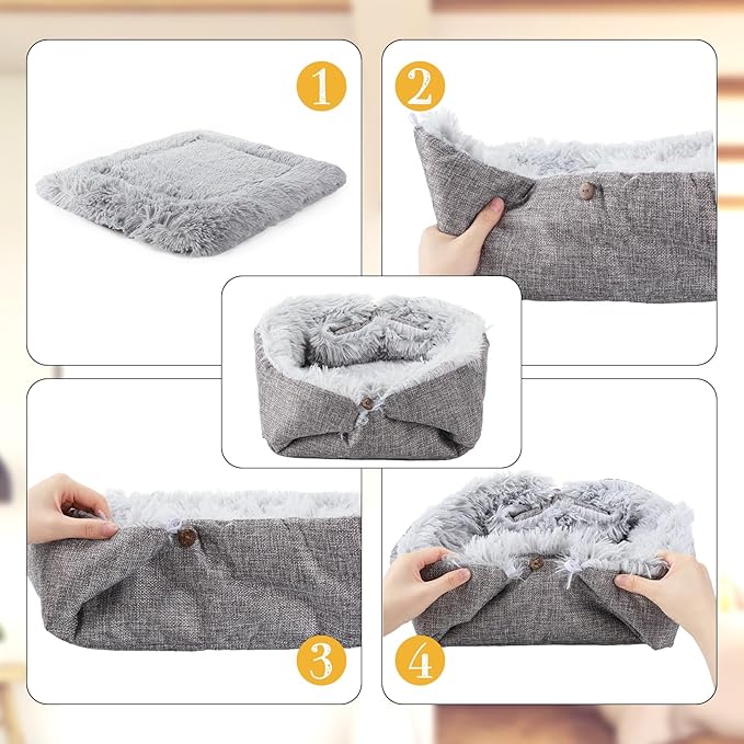 2 Pcs Cat Beds Small Dog Bed, Self Warming Cat Dog Mat Washable Warm Fluffy Pet Pad Calming Cushion Soft Kitty Bed for Indoor Outdoor Crate Pets Cat Small Dog Sleeping, 24 x 20 Inch (Gray)