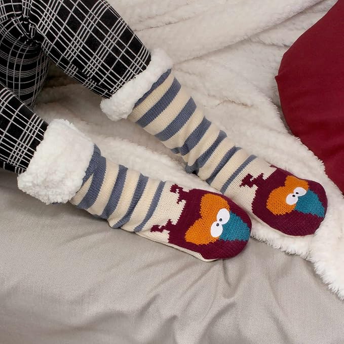 BambooMN Extra Thick Cozy Fuzzy Animal Thermal Cabin Plush Fleece-lined Knitted Crew Socks