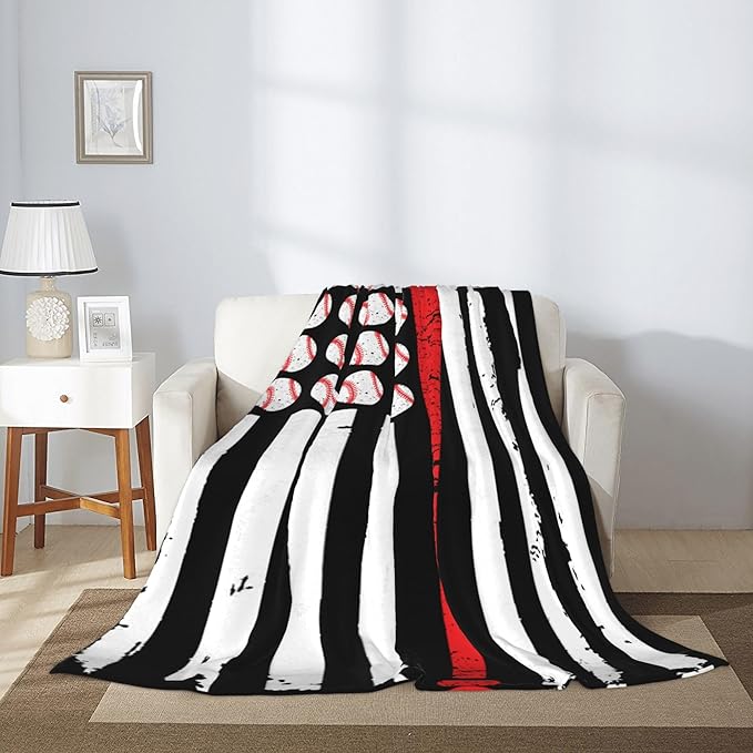 Baseball Flag Soft Throw Blanket Flannel Fleece Blankets Warm Cozy Lightweight Fuzzy Blanket for Bed Sofa Couch Home Decor 80"X60"