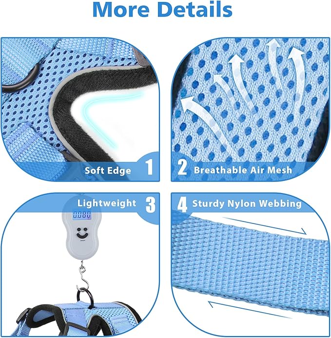 Dooradar Cat Harness and Leash Set, Escape Proof Safe Adjustable Kitten Vest Harnesses for Walking, Easy Control Soft Breathable Mesh Jacket with Reflective Strips for Cats, Light Blue, S