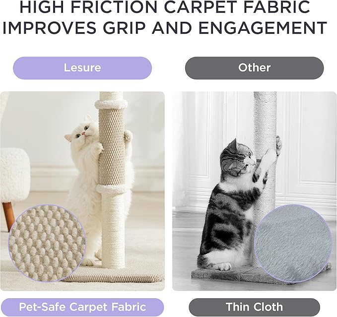 Lesure 34" Tall Cat Scratching Post - Premium Sisal Rope Highly Resistant Carpet Scratching Posts for Indoor Cats Adults, Sturdy Large Cat Scratch Pole with Hanging Ball, Beige(34 inch)