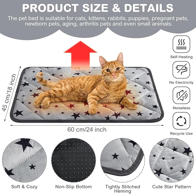 Namalu 4 Pack Self Warming Cat Bed Self Heating Cat Mat Star Pattern Soft Dog Crate Pad Thermal Pet Bed Mat Anti Slip Kennel Mat Washable Dog Cat Warming Bed for Outdoor Indoor Pet (18 x 24 Inch)