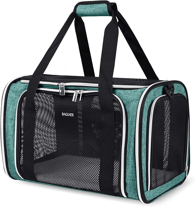 BAGLHER Pet Travel Carrier, Cat Carriers Dog Carrier for Small Medium Cats Dogs Puppies, Airline Approved Small Dog Carrier Soft Sided, Collapsible Puppy Carrier. Green
