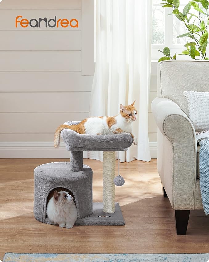 Feandrea Cat Tree, Cat Tower with Sisal-Covered Scratching Post, Cat Condo with Padded Perch, for Small Spaces, Kittens, Light Gray UPCT50W