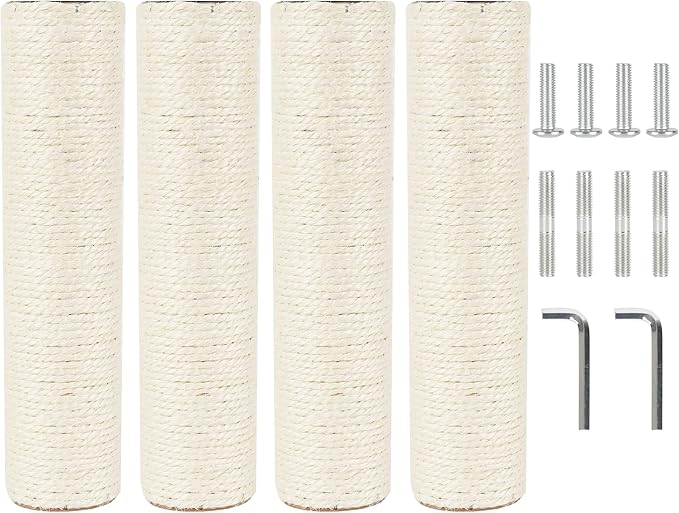 4 Pcs 2.9in 7.4cm Diameter Cat Tree Scratching Post Replacement Sisal Pole (M10, 11.8in/30cm)