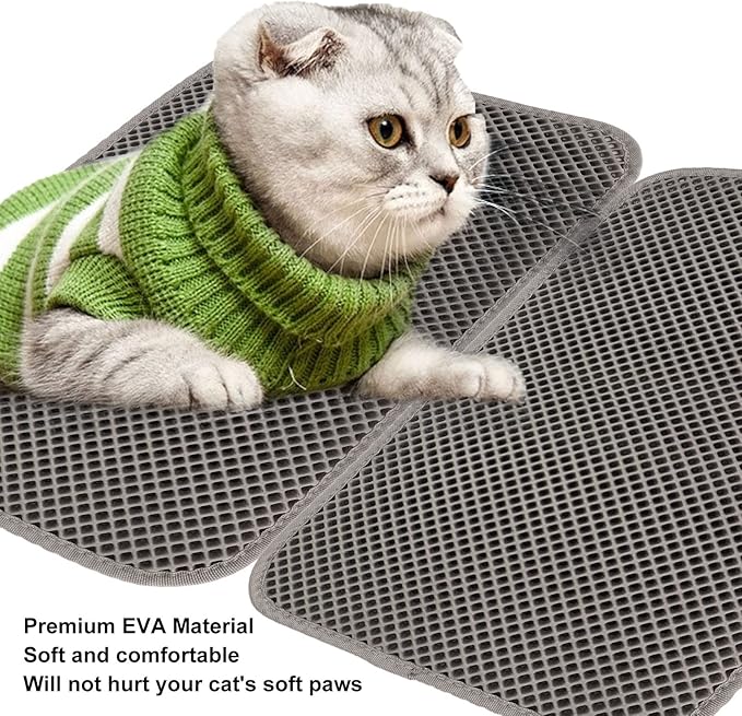 ASHATA Cat Litter Mat, Double Layer Design Urine Proof Trapper Mat for Litter Boxes, Double Layer EVA Litter Trapping Mat for Kitten, Easy to Clean Scatter Control (Grey)